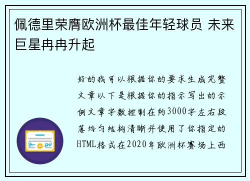 佩德里荣膺欧洲杯最佳年轻球员 未来巨星冉冉升起